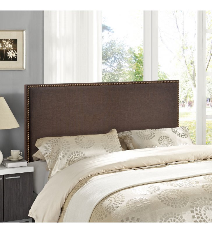 Region Nailhead Queen Upholstered Headboard in Dark Brown - Lexmod