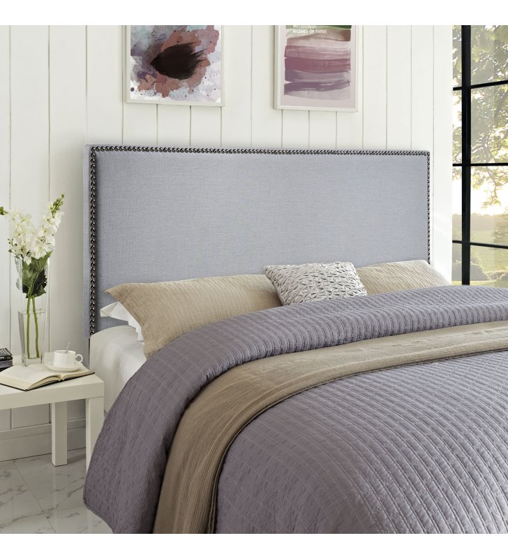 Region Nailhead Queen Upholstered Headboard in Sky Gray - Lexmod