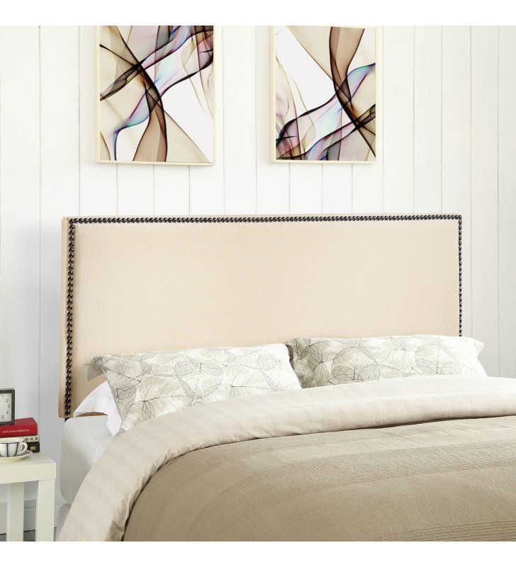 Region Nailhead Queen Upholstered Headboard in Ivory - Lexmod