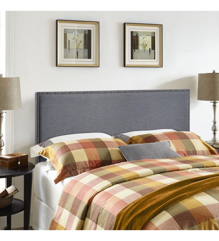 Region Nailhead Queen Upholstered Headboard in Smoke - Lexmod