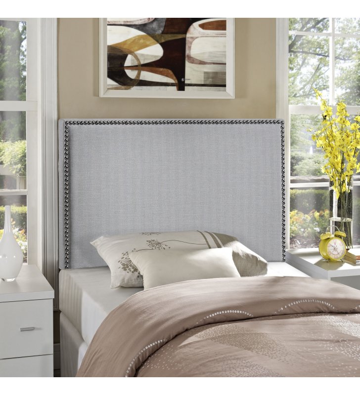 Region Nailhead Twin Upholstered Headboard in Sky Gray - Lexmod