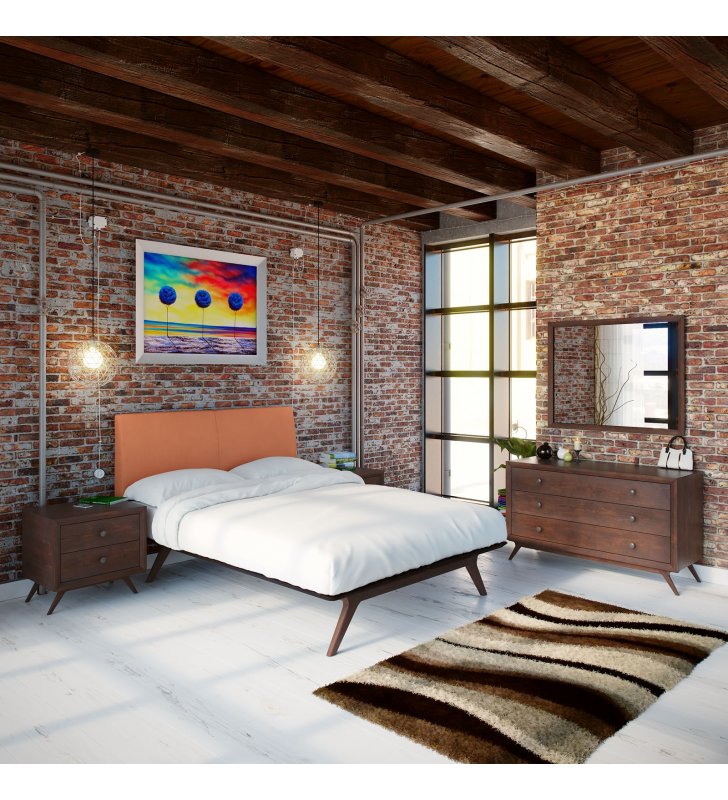 Tracy 5 Piece Queen Bedroom Set in Cappuccino Orange - Lexmod