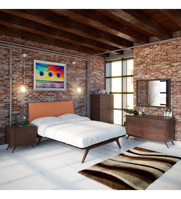 Tracy 5 Piece Queen Bedroom Set in Cappuccino Orange - Lexmod
