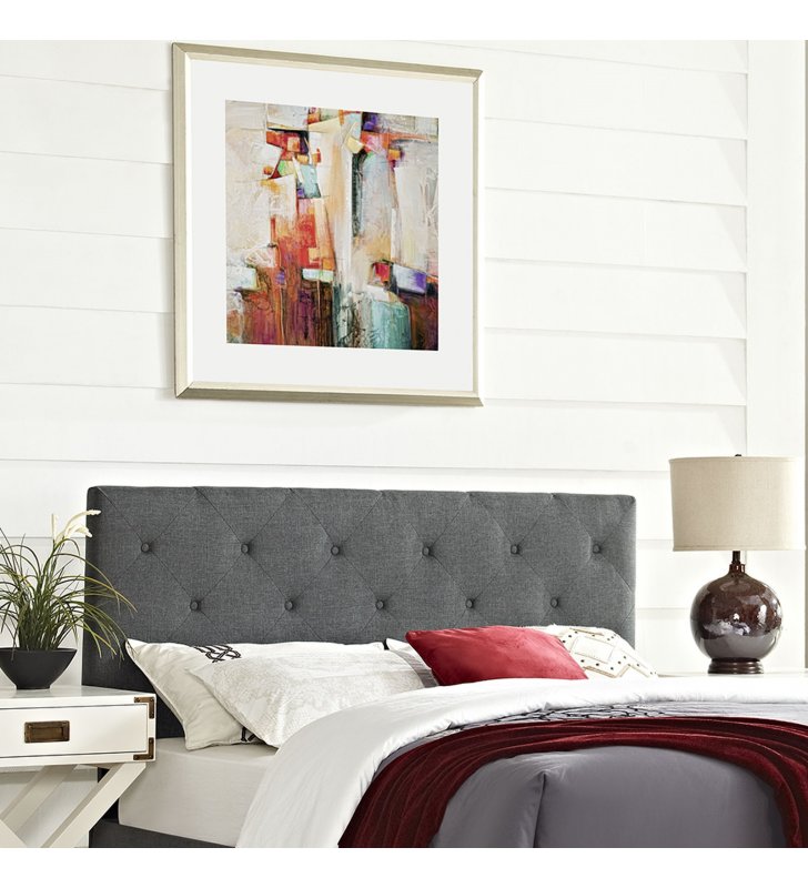 Terisa Queen Upholstered Fabric Headboard in Gray - Lexmod