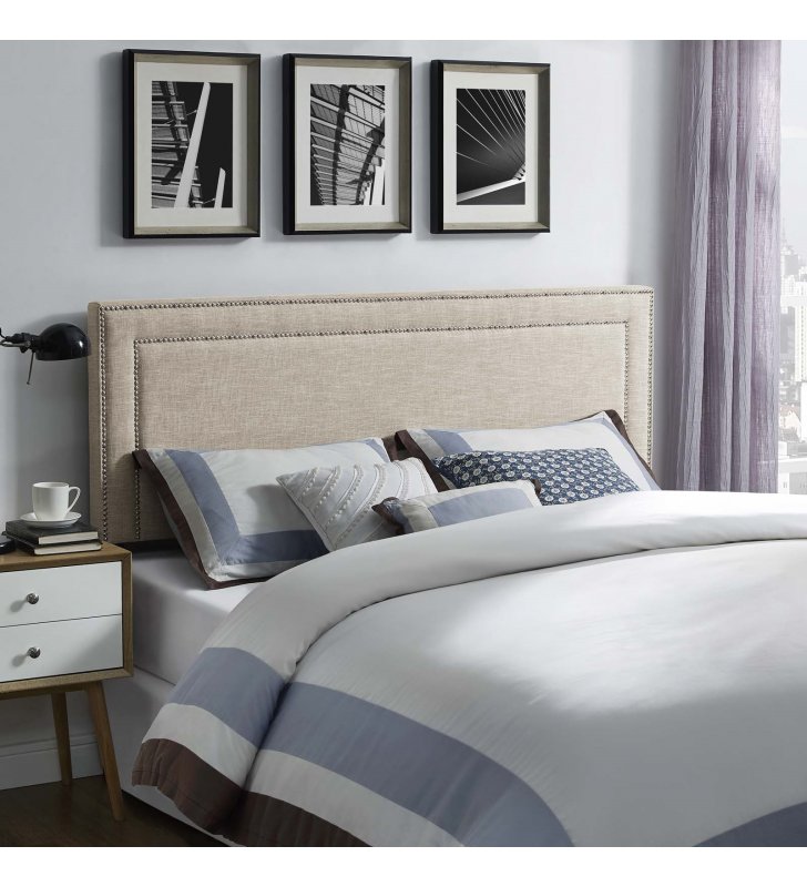Jessamine Full Upholstered Fabric Headboard in Beige - Lexmod