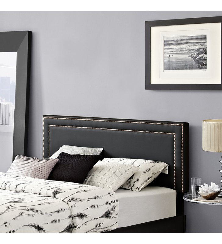 Jessamine King Upholstered Vinyl Headboard in Black - Lexmod