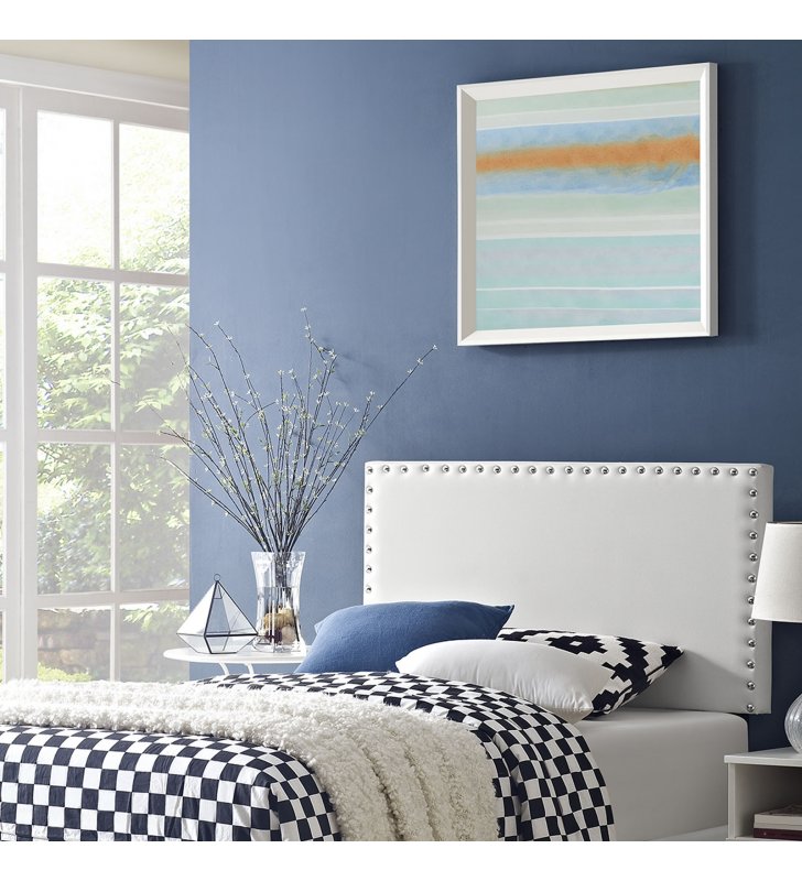 Phoebe Twin Upholstered Vinyl Headboard in White - Lexmod
