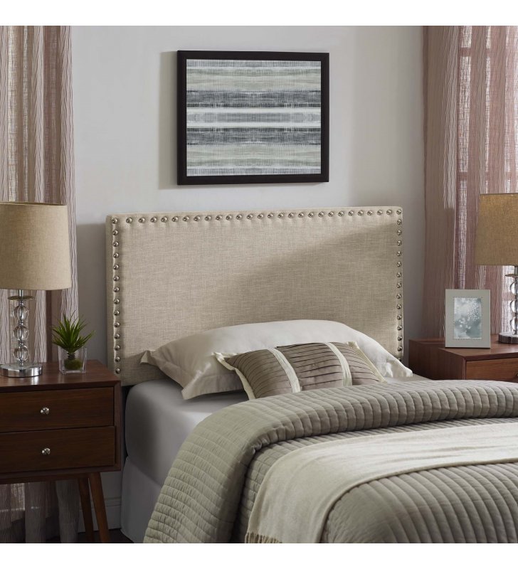 Phoebe Twin Upholstered Fabric Headboard in Beige - Lexmod