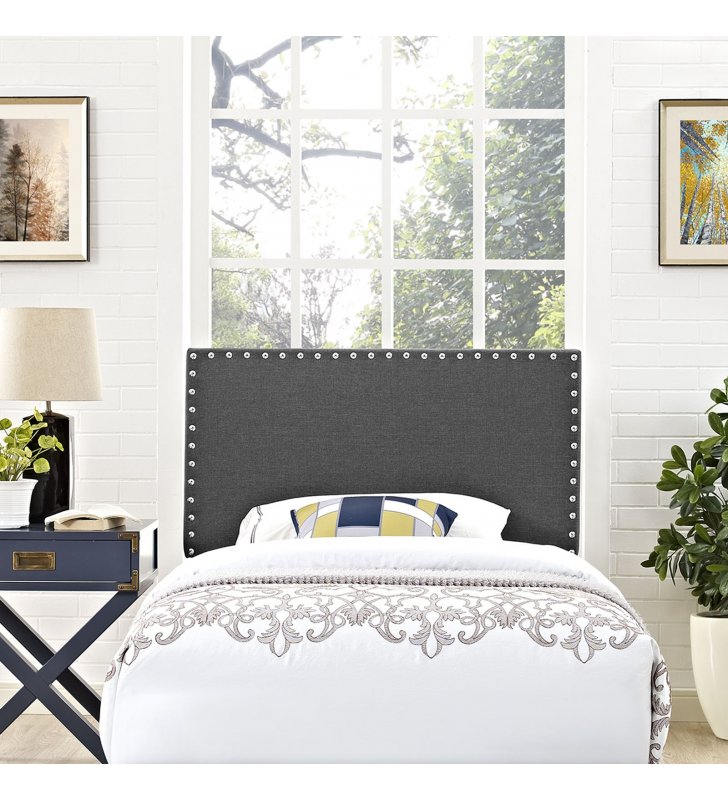 Phoebe Twin Upholstered Fabric Headboard in Gray - Lexmod