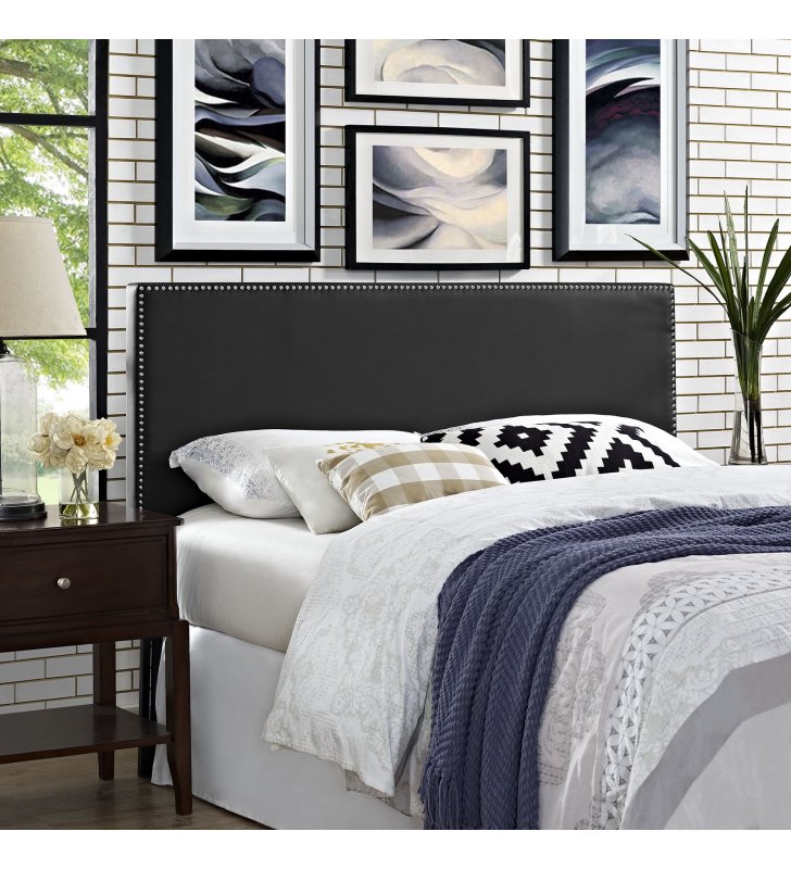 Phoebe Queen Upholstered Vinyl Headboard in Black - Lexmod