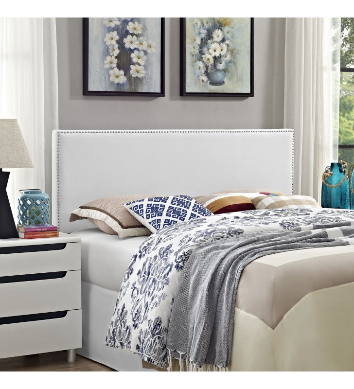 Phoebe Queen Upholstered Vinyl Headboard in White - Lexmod
