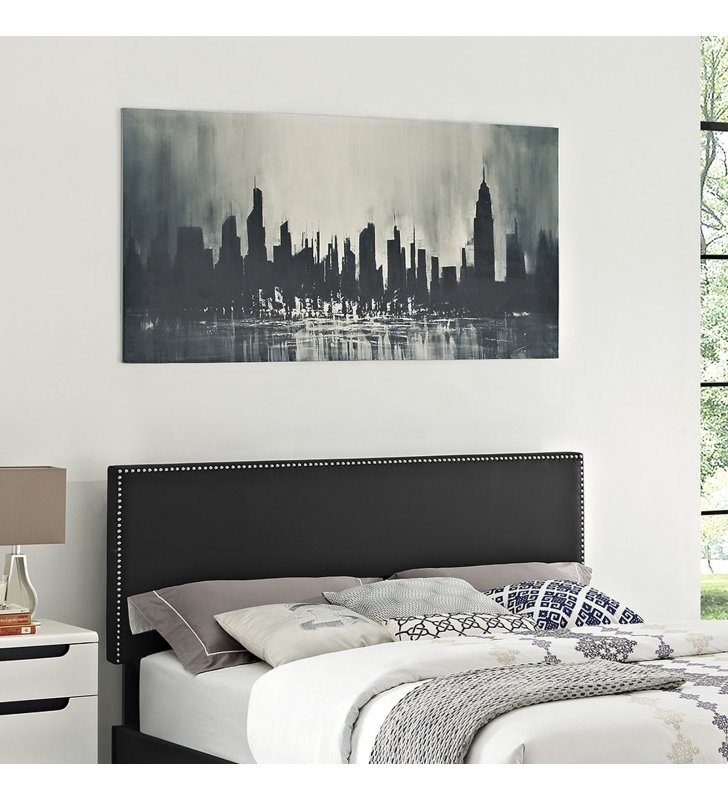 Phoebe King Upholstered Vinyl Headboard in Black - Lexmod