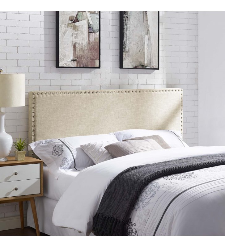 Phoebe King Upholstered Fabric Headboard in Beige - Lexmod