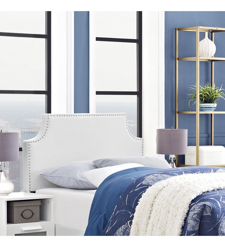 Laura Twin Upholstered Vinyl Headboard in White - Lexmod