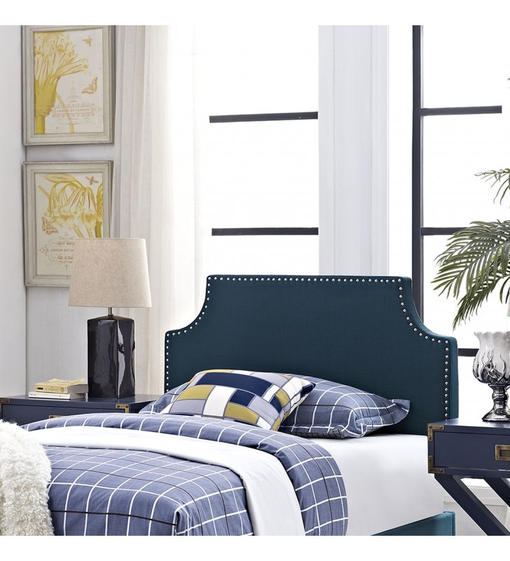 Laura Twin Upholstered Fabric Headboard in Azure - Lexmod