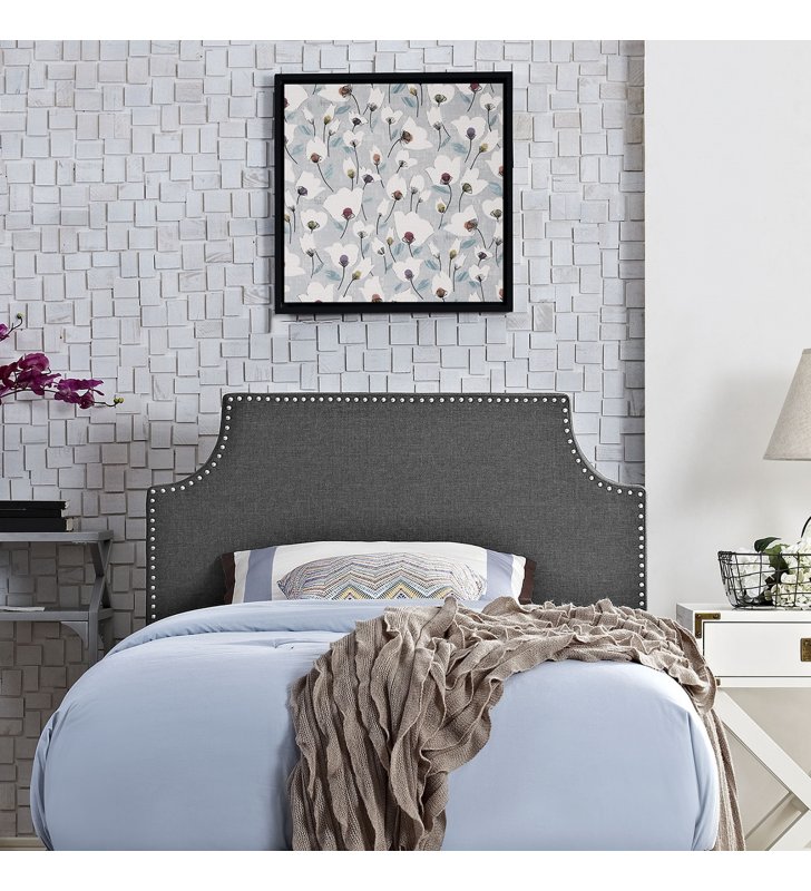 Laura Twin Upholstered Fabric Headboard in Gray - Lexmod