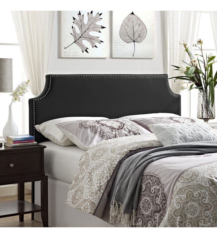 Laura Queen Upholstered Vinyl Headboard in Black - Lexmod
