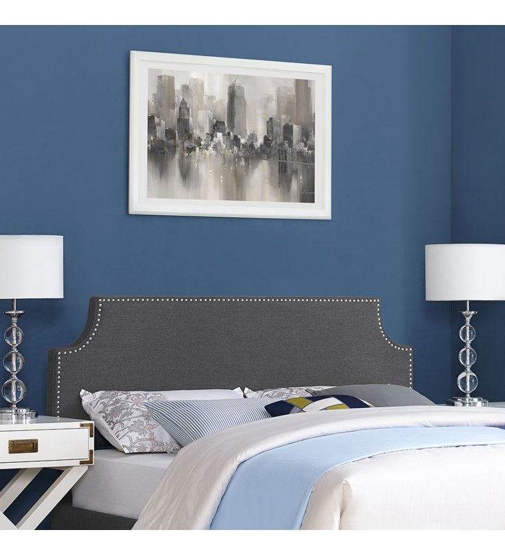 Laura King Upholstered Fabric Headboard in Gray - Lexmod