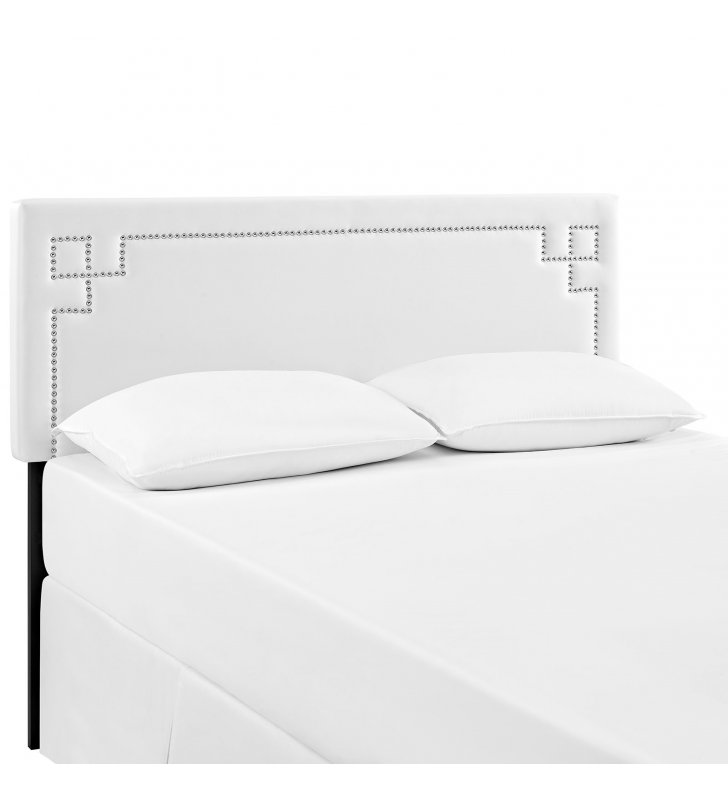 Josie Queen Upholstered Vinyl Headboard in White - Lexmod