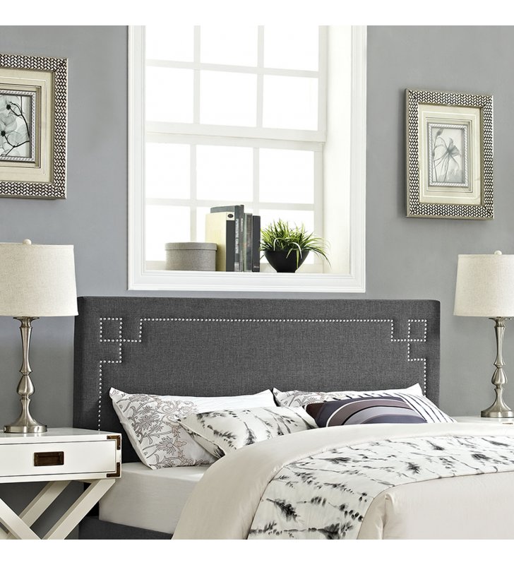 Josie King Upholstered Fabric Headboard in Gray - Lexmod