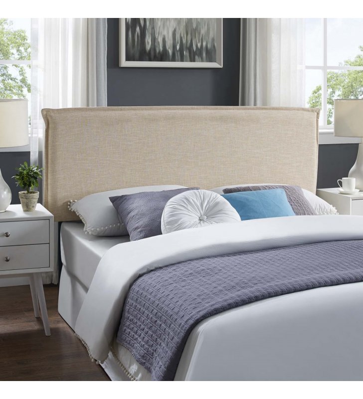 Camille Queen Upholstered Fabric Headboard in Beige - Lexmod