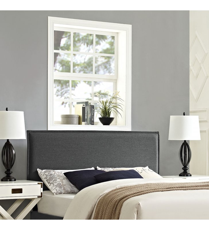 Camille King Upholstered Fabric Headboard in Gray - Lexmod