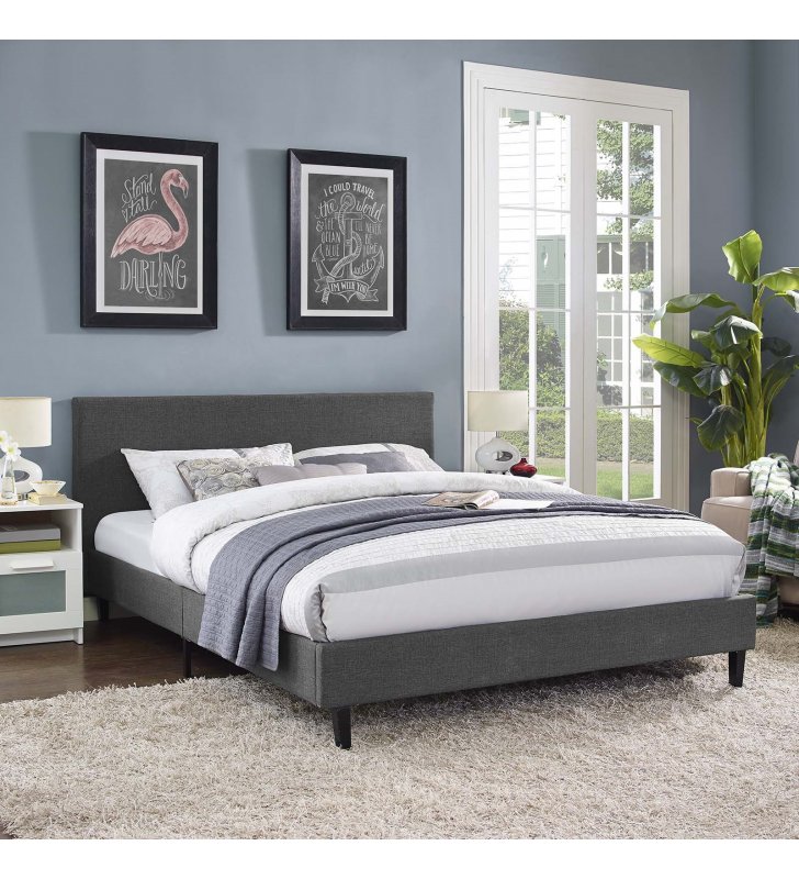 Anya Full Fabric Bed in Gray - Lexmod