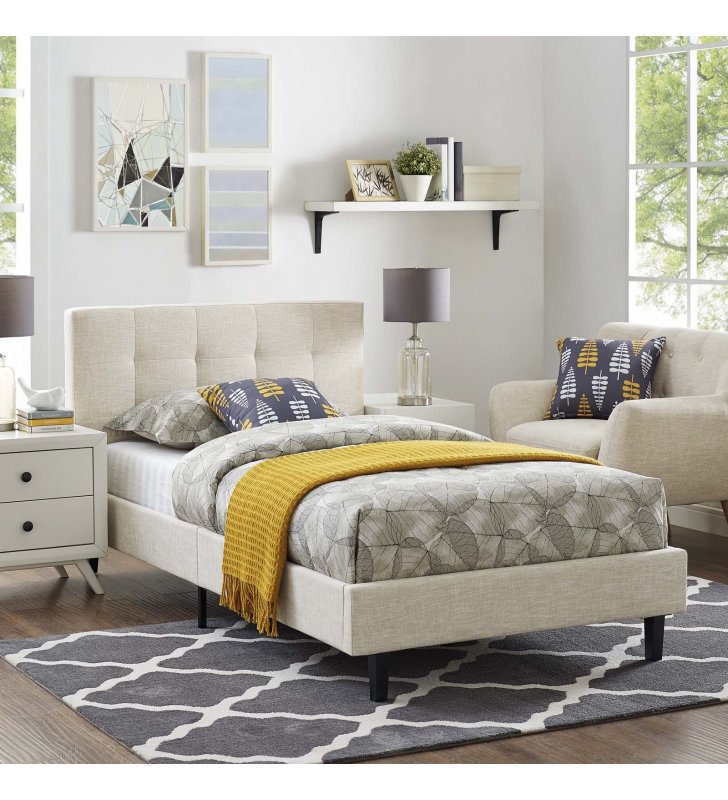 Linnea Twin Bed in Beige - Lexmod