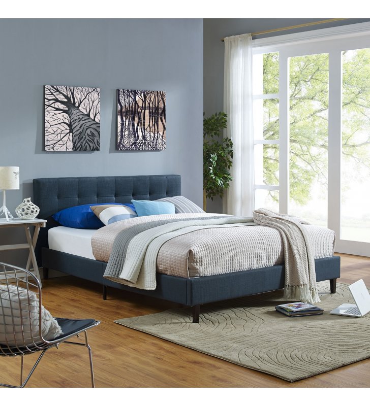 Linnea Queen Fabric Bed in Azure - Lexmod