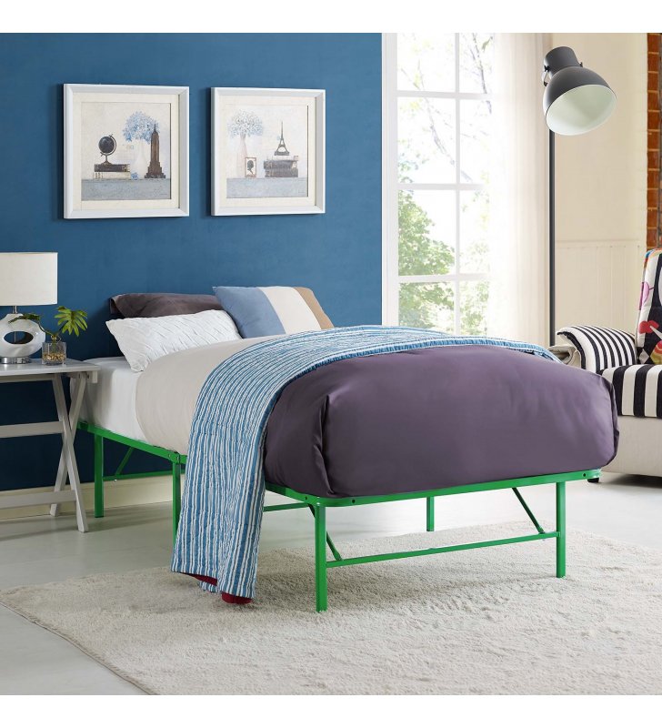 Horizon Twin Stainless Steel Bed Frame in Green - Lexmod