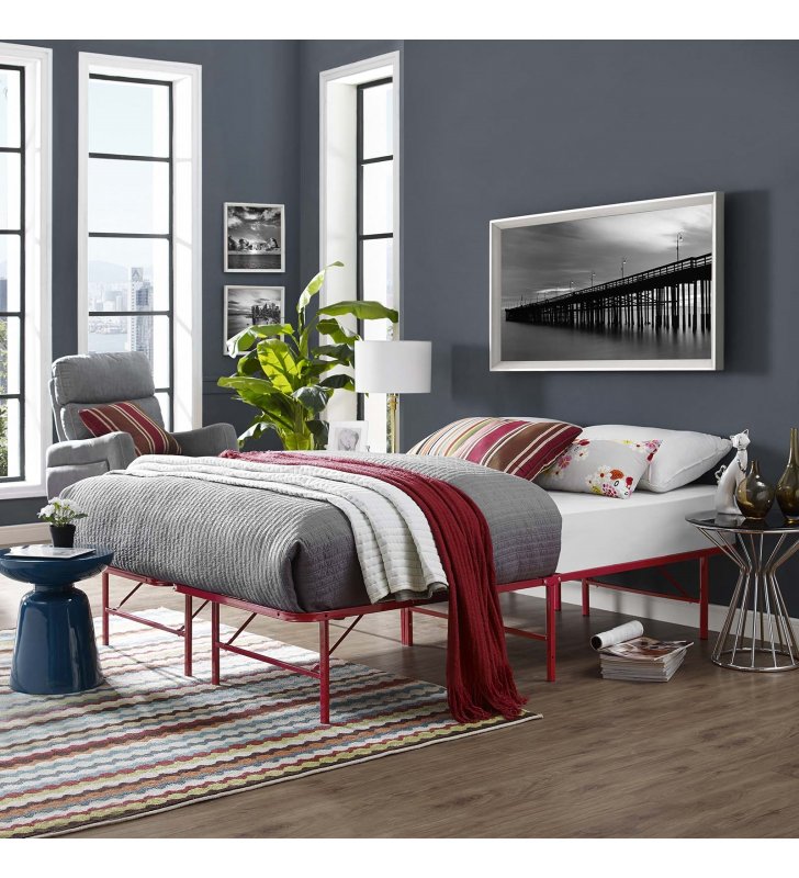 Horizon Queen Stainless Steel Bed Frame in Red - Lexmod