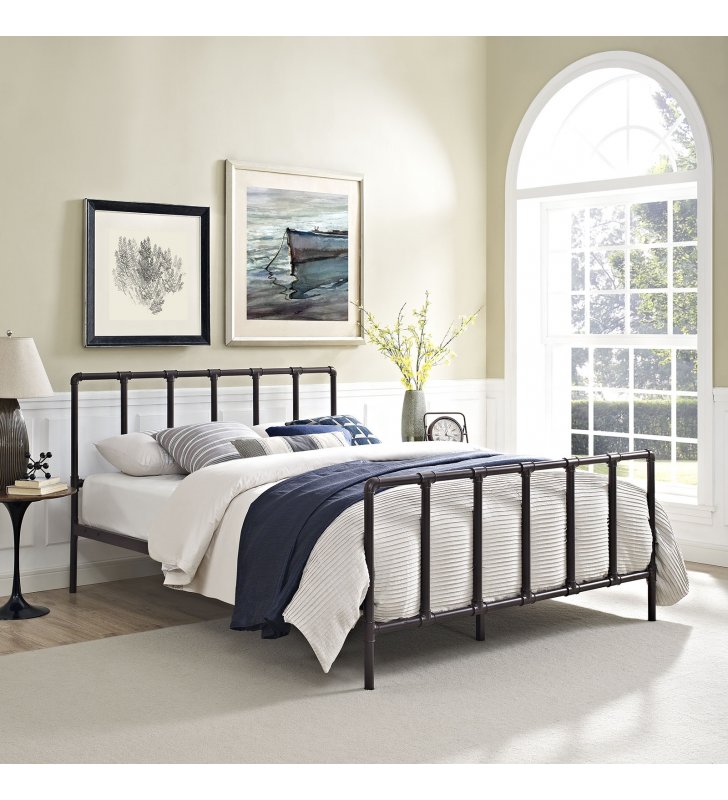 Dower Queen Stainless Steel Bed in Brown - Lexmod