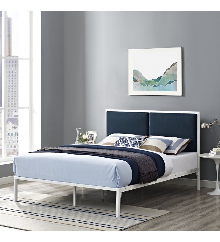 Della King Fabric Bed in White Azure - Lexmod