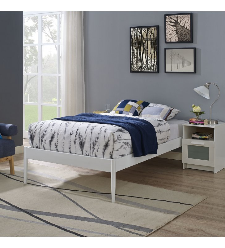 Elsie Twin Bed Frame in White - Lexmod
