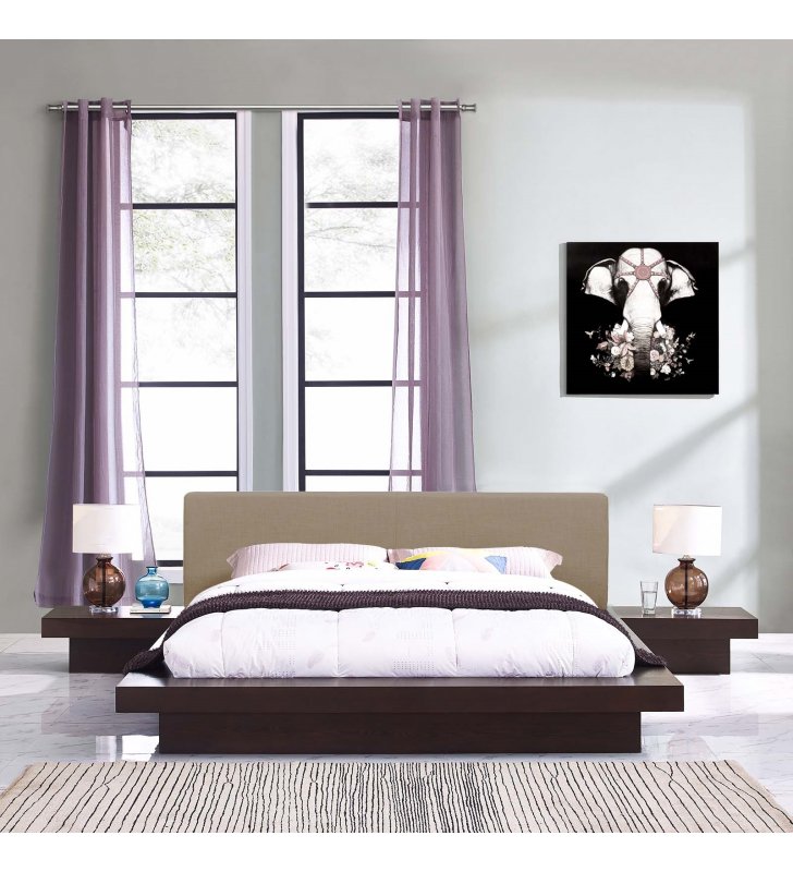 Freja 3 Piece Queen Fabric Bedroom Set in Cappuccino Latte - Lexmod