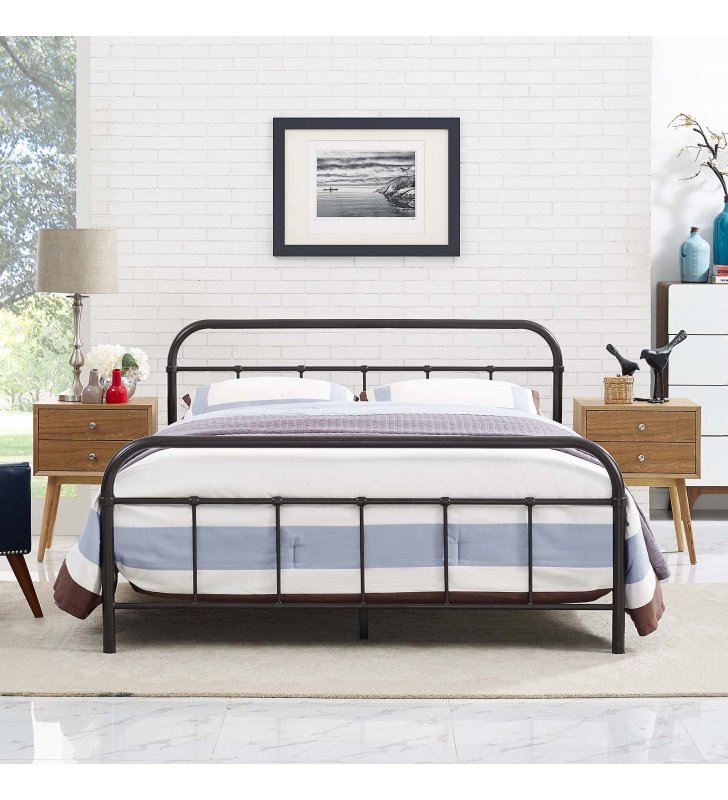 Maisie Queen Stainless Steel Bed Frame in Brown - Lexmod