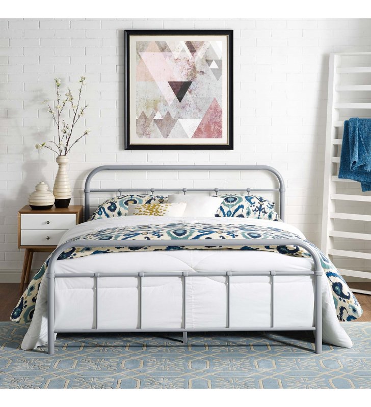 Maisie Queen Stainless Steel Bed Frame in Gray - Lexmod