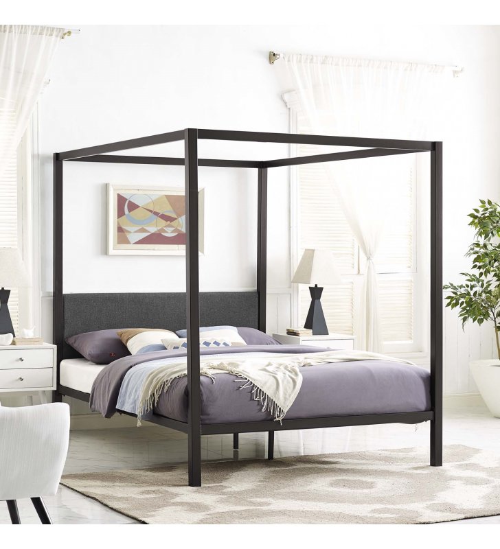 Raina Queen Canopy Bed Frame in Brown Gray - Lexmod