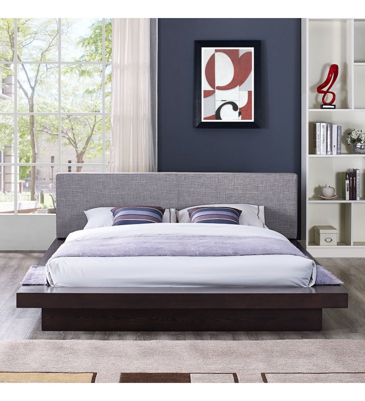 Freja Queen Fabric Platform Bed in Cappuccino Gray - Lexmod
