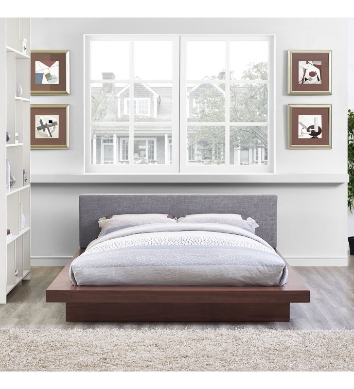 Freja Queen Fabric Platform Bed in Walnut Gray - Lexmod