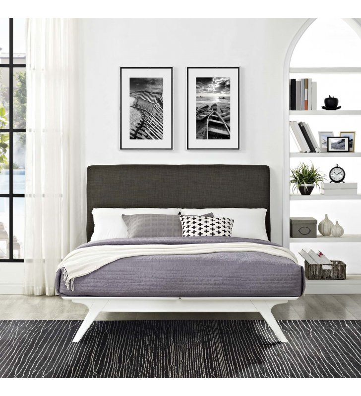 Tracy Queen Bed in White Brown - Lexmod