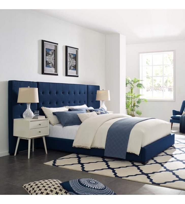 Sierra Queen Upholstered Fabric Platform Bed in Azure - Lexmod