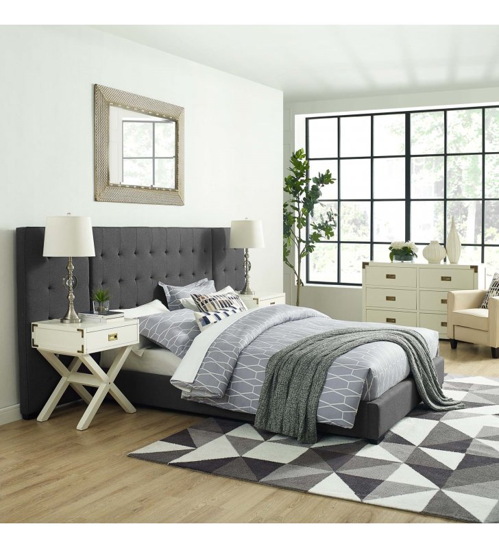 Sierra Queen Upholstered Fabric Platform Bed in Gray - Lexmod