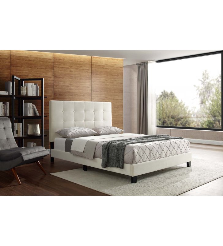 Melanie Queen Tufted Button Upholstered Performance Velvet Platform Bed in Ivory - Lexmod