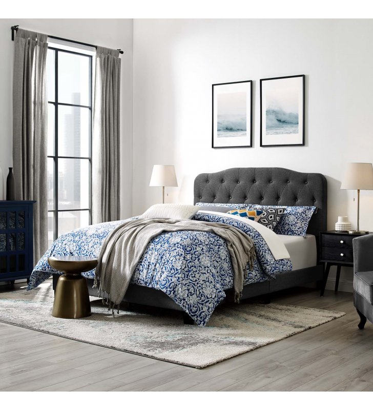 Amelia Full Upholstered Fabric Bed in Gray - Lexmod