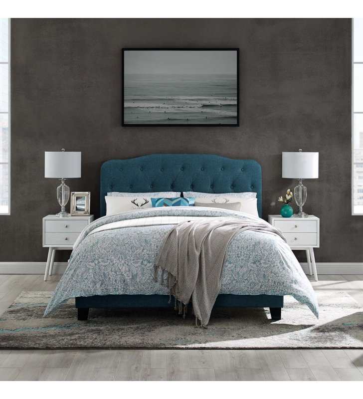 Amelia King Upholstered Fabric Bed in Azure - Lexmod
