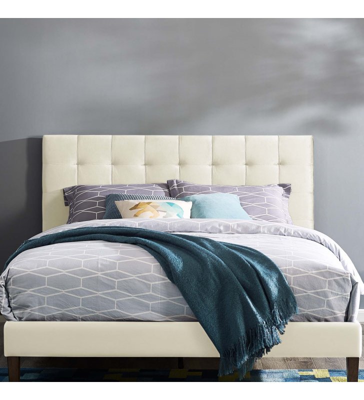 Paisley Tufted Twin Upholstered Performance Velvet Headboard in Ivory - Lexmod