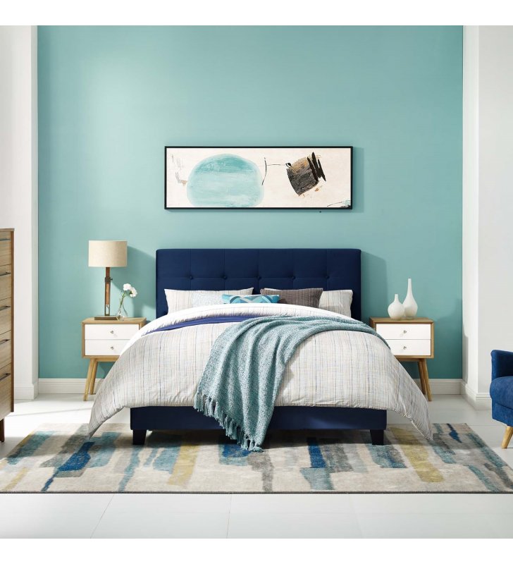 Amira Twin Performance Velvet Bed in Midnight Blue - Lexmod
