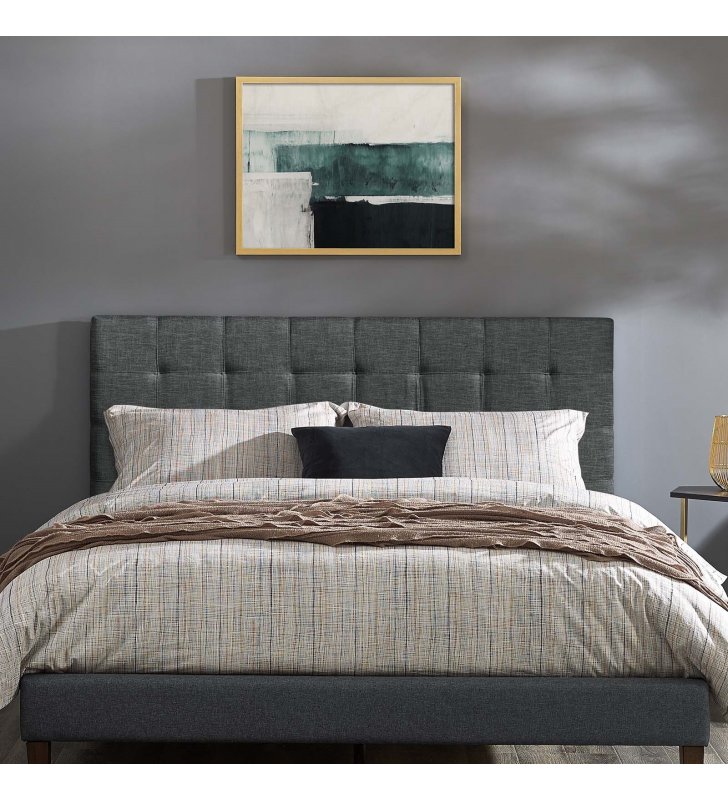 Paisley Tufted Full / Queen Upholstered Linen Fabric Headboard in Gray - Lexmod