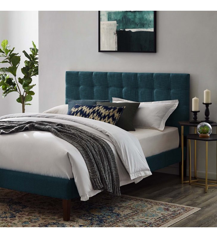 Paisley Tufted King and California King Upholstered Linen Fabric Headboard in Azure - Lexmod
